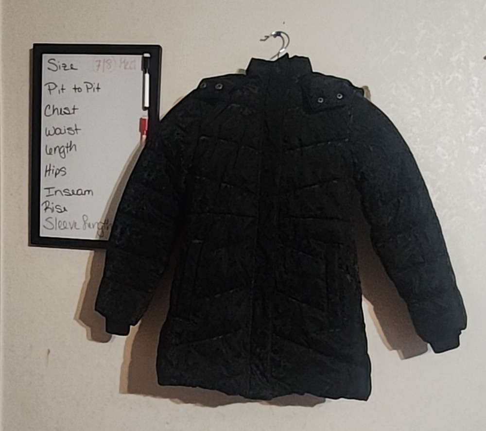 Falls Creek Girl Winter Coat Faux Fur Trimmed Detachable Hood M (7/8) Black